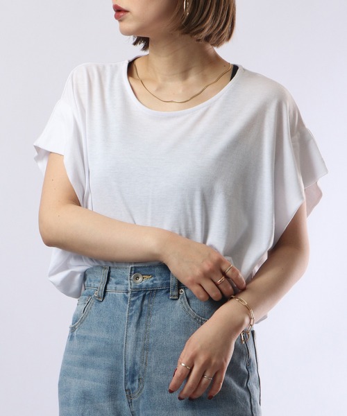 FUNALIVE(ファンアライブ)の「PAGE ONE TC天竺接触冷感すっきり見え 袖なしPO(Tシャツ/カットソー・レディース・レッド/グリーン系/グレイッシュベージュ/ブラック/オフホワイト・M-L)」の2枚目の写真