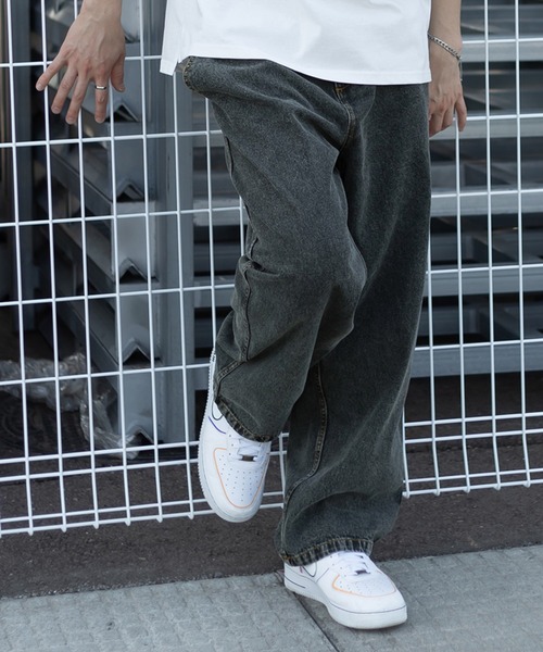 TIMELY WARNING(タイムリーワーニング)の「ヴィンテージライクワイドデニムパンツ/ワイドテーパード/ワイドシルエット/ウエストシャーリング(デニムパンツ・メンズ・ライトインディゴブルー/ケミカルウォッシュ/オフホワイト/グレー/ブラック・M/L)」の3枚目の写真