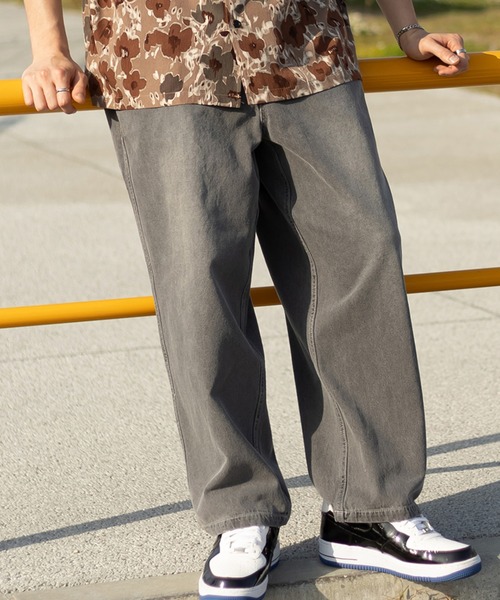 TIMELY WARNING(タイムリーワーニング)の「ヴィンテージライクワイドデニムパンツ/ワイドテーパード/ワイドシルエット/ウエストシャーリング(デニムパンツ・メンズ・ライトインディゴブルー/ケミカルウォッシュ/オフホワイト/グレー/ブラック・M/L)」の2枚目の写真