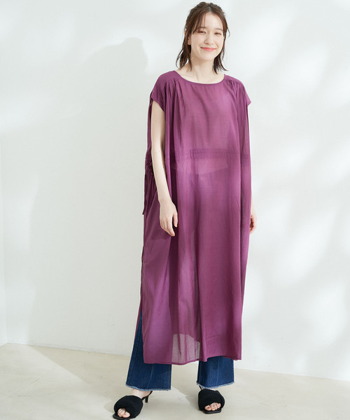 Jayro（ジャイロ）の「ボイルウエストドロストシャーリングワンピース（ワンピース・レディース・ブラック/ベージュ/パープル・M）」の6枚目の写真