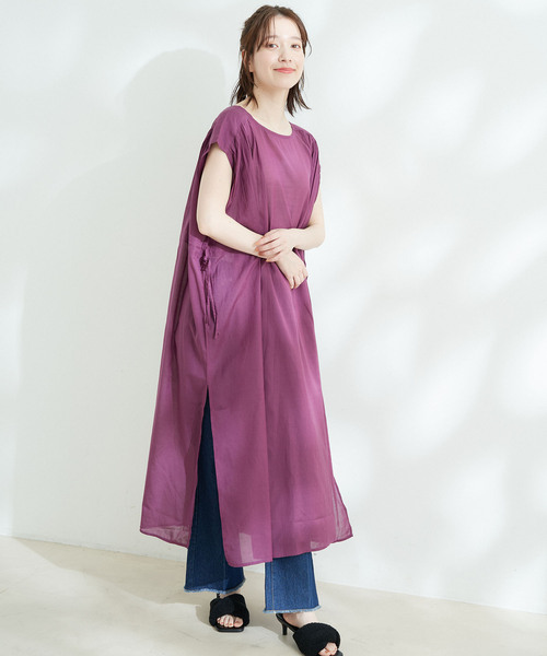 Jayro（ジャイロ）の「ボイルウエストドロストシャーリングワンピース（ワンピース・レディース・ブラック/ベージュ/パープル・M）」の7枚目の写真