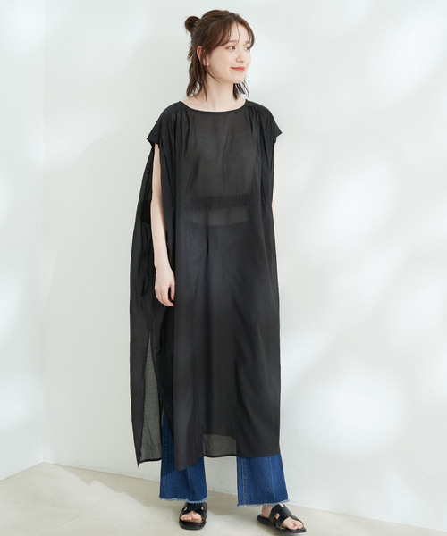 Jayro（ジャイロ）の「ボイルウエストドロストシャーリングワンピース（ワンピース・レディース・ブラック/ベージュ/パープル・M）」の8枚目の写真