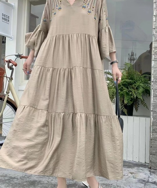 N.s(エヌドットエス)の「スキッパー刺繍フレアワンピース(ワンピース・レディース・イエロー/オレンジ/ブルー/グリーン/モカ/ホワイト/ブラック・FREE)」の17枚目の写真