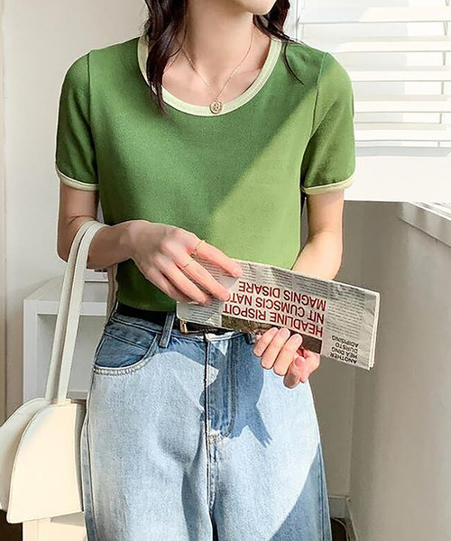 Girly Doll（ガーリードール）の「配色パイピングTシャツ（Tシャツ/カットソー・レディース・ベージュ/ライトパープル/グリーン/ホワイト/ブラック・M/L/S）」の15枚目の写真