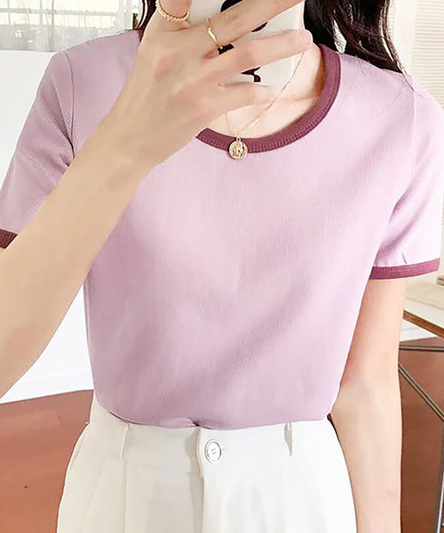 Girly Doll（ガーリードール）の「配色パイピングTシャツ（Tシャツ/カットソー・レディース・ベージュ/ライトパープル/グリーン/ホワイト/ブラック・M/L/S）」の16枚目の写真