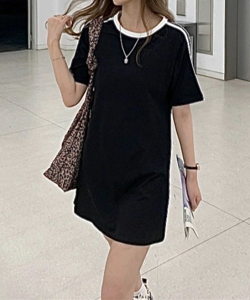 SHEENA（シーナ）の「ラインスリーブＴシャツミニワンピース（ワンピース・レディース・ブラック/ホワイト・M）」の3枚目の写真