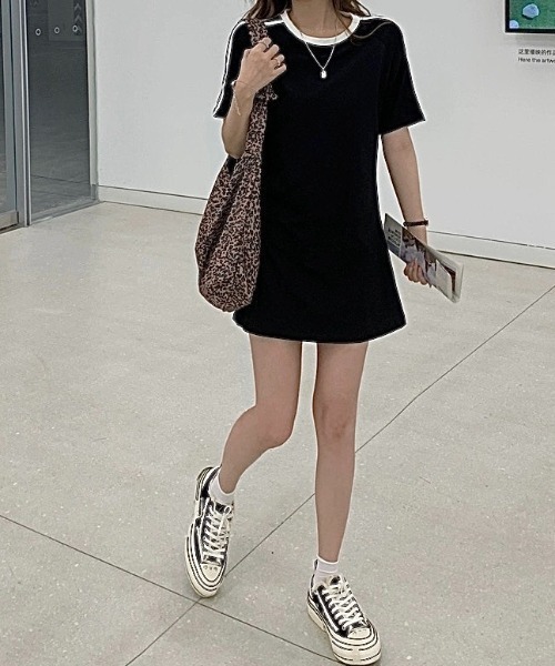 SHEENA（シーナ）の「ラインスリーブＴシャツミニワンピース（ワンピース・レディース・ブラック/ホワイト・M）」の6枚目の写真