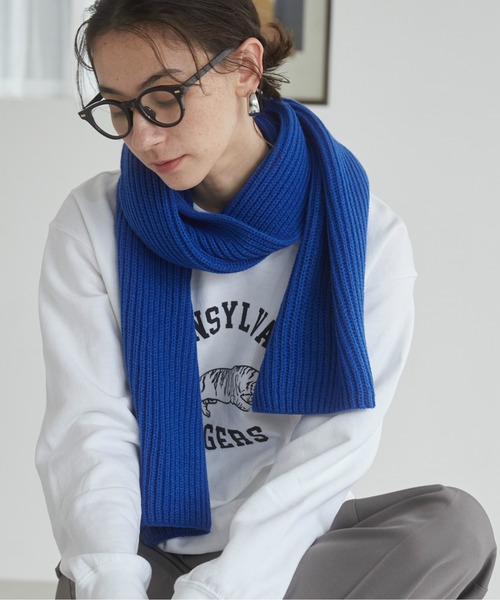 ANGIE(アンジー)の「リブニットマフラー(マフラー・レディース・ライトベージュ/イエロー/レッド/アイボリー/杢グレー/オレンジ/グリーン/ブラック/ブルー/グレイッシュベージュ/カーキ/ダークグレー/ロイヤルブルー・FREE)」の10枚目の写真