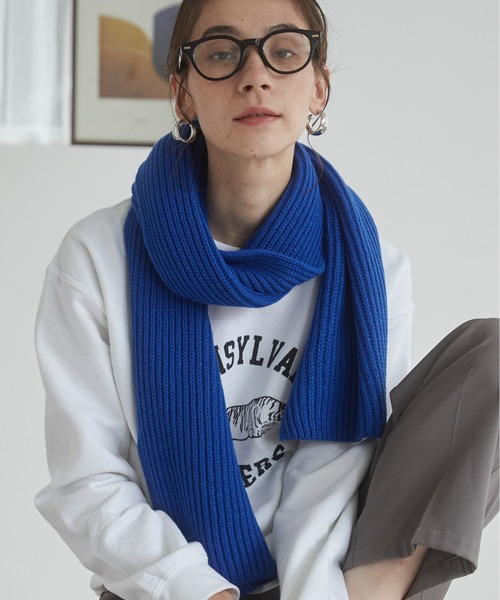 ANGIE(アンジー)の「リブニットマフラー(マフラー・レディース・ライトベージュ/イエロー/レッド/アイボリー/杢グレー/オレンジ/グリーン/ブラック/ブルー/グレイッシュベージュ/カーキ/ダークグレー/ロイヤルブルー・FREE)」の19枚目の写真