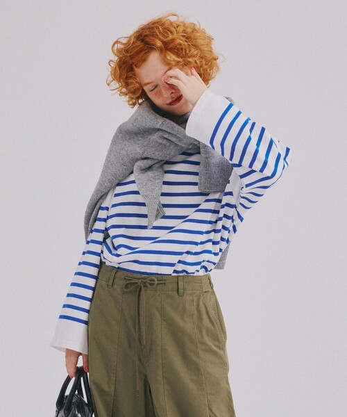 パネルボーダー風長袖Tシャツ main image 1