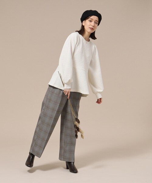 SHOO・LA・RUE(シューラルー)の「◆すっきり見え チェック柄 ワイドパンツ(その他パンツ・レディース・ブラウン系2/ベージュ系1/ブルー系その他3・02/03/04)」の4枚目の写真