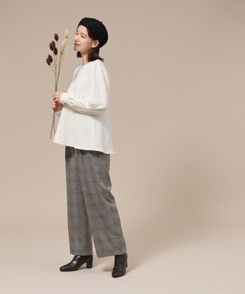 SHOO・LA・RUE(シューラルー)の「◆すっきり見え チェック柄 ワイドパンツ(その他パンツ・レディース・ブラウン系2/ベージュ系1/ブルー系その他3・02/03/04)」の5枚目の写真