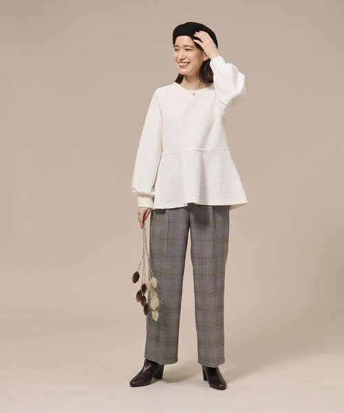 SHOO・LA・RUE(シューラルー)の「◆すっきり見え チェック柄 ワイドパンツ(その他パンツ・レディース・ブラウン系2/ベージュ系1/ブルー系その他3・02/03/04)」の6枚目の写真