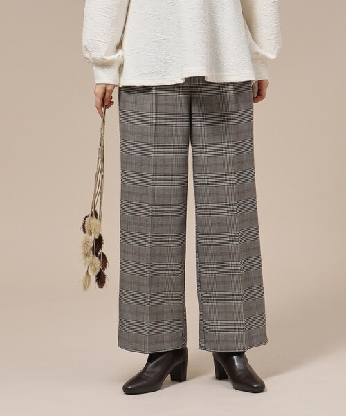 SHOO・LA・RUE(シューラルー)の「◆すっきり見え チェック柄 ワイドパンツ(その他パンツ・レディース・ブラウン系2/ベージュ系1/ブルー系その他3・02/03/04)」の7枚目の写真