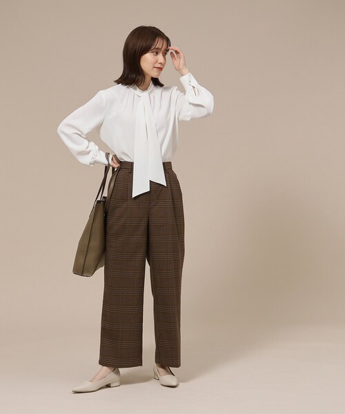 SHOO・LA・RUE(シューラルー)の「◆すっきり見え チェック柄 ワイドパンツ(その他パンツ・レディース・ブラウン系2/ベージュ系1/ブルー系その他3・02/03/04)」の12枚目の写真