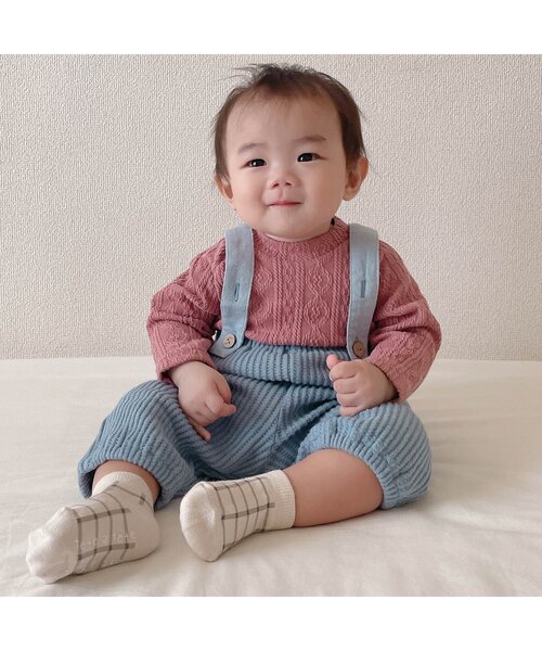 apres les cours（アプレレクール）の「サスペンダー付きワッフルパンツ（その他ベビーウェア・キッズ・ブルー/ブラウン/アイボリー・70/80）」の4枚目の写真