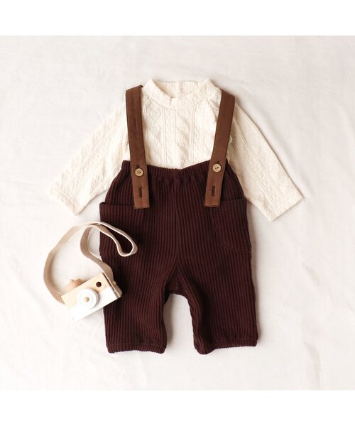 apres les cours（アプレレクール）の「サスペンダー付きワッフルパンツ（その他ベビーウェア・キッズ・ブルー/ブラウン/アイボリー・70/80）」の5枚目の写真