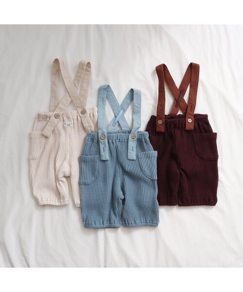 apres les cours（アプレレクール）の「サスペンダー付きワッフルパンツ（その他ベビーウェア・キッズ・ブルー/ブラウン/アイボリー・70/80）」の6枚目の写真