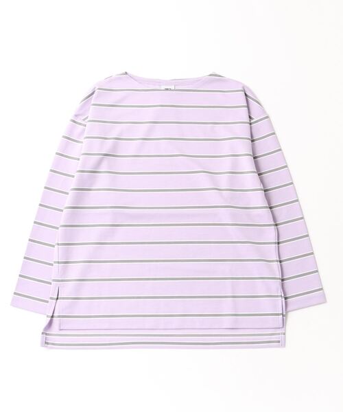 TIGORA(ティゴラ)の「ティゴラ TIGORA ボーダーロングTシャツ(Tシャツ/カットソー・レディース・ホワイト/スモークピンク・XL/S/M/L)」の1枚目の写真
