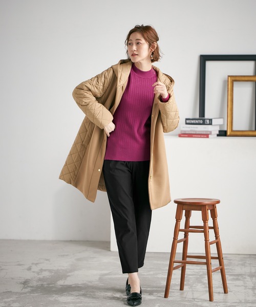 Petit Honfleur(プチオンフルール)の「裏起毛テーパードパンツ(スラックス・レディース・ブラック/モカ・M/S/L)」の11枚目の写真