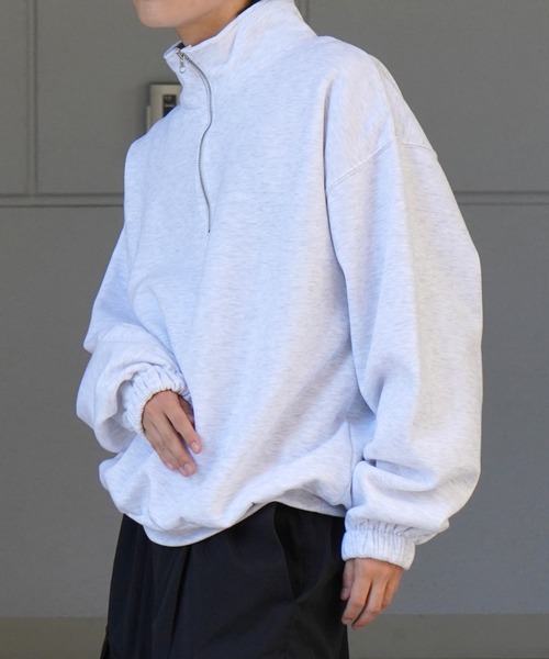 Confirm（コンファーム）の「裾リブ ボリュームシルエット ビッグシルエット 裏起毛ハーフジッププルオーバースウェット カットソー ユニセックス 【Confirm】（スウェット・メンズ・杢グレー/チャコールグレー/ミント・M/L）」の8枚目の写真