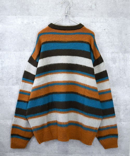 セール】シャギー加工マルチボーダークルーネックニット レディース