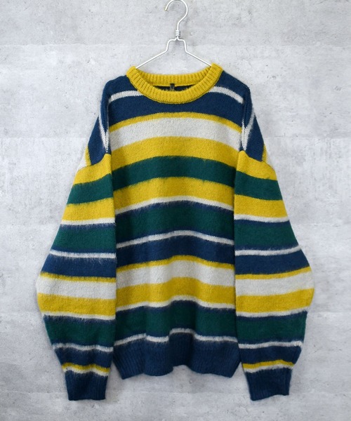 セール】シャギー加工マルチボーダークルーネックニット レディース