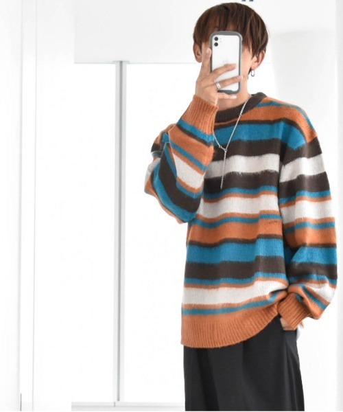 【セール】シャギー加工マルチボーダークルーネックニット（ニット/セーター）｜Ritzy（リッツィー）