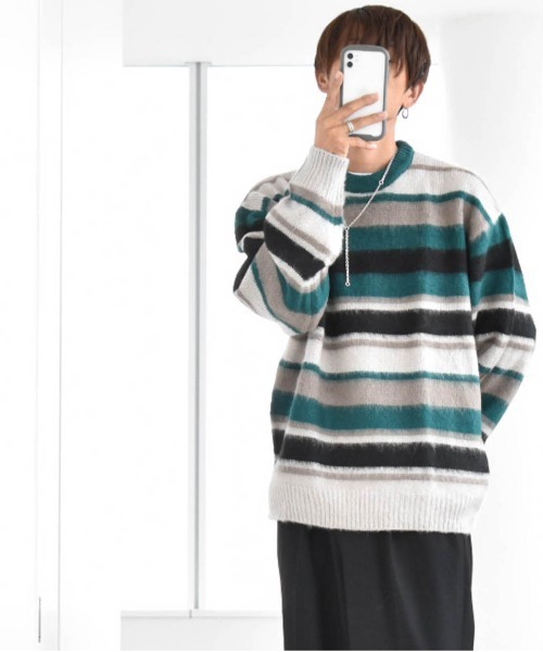 【セール】シャギー加工マルチボーダークルーネックニット（ニット/セーター）｜Ritzy（リッツィー）