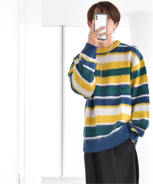 【セール】シャギー加工マルチボーダークルーネックニット（ニット/セーター）｜Ritzy（リッツィー）