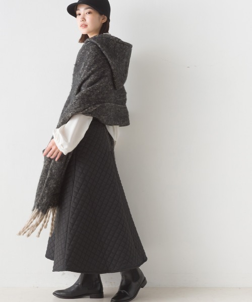 OMNES（オムネス）の「起毛フード付き大判フリンジストール（ストール