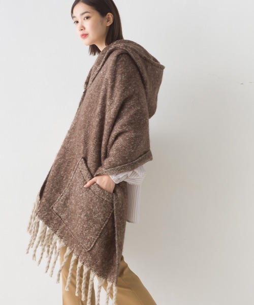OMNES（オムネス）の「起毛フード付き大判フリンジストール（ストール/ショール・レディース・ブルー/ブラウン/イエロー/ブラック/パープル/ベージュ・FREE）」の14枚目の写真