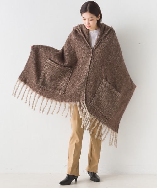 OMNES（オムネス）の「起毛フード付き大判フリンジストール（ストール/ショール・レディース・ブルー/ブラウン/イエロー/ブラック/パープル/ベージュ・FREE）」の16枚目の写真