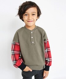 BRANSHES（ブランシェス）の「チェック柄異素材切り替えトレーナー（スウェット・キッズ）」