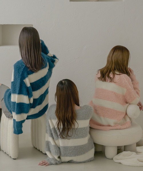 Ambre Neige（アンブルネージュ）の「ボーダーシャギーニット/【WEB/EC限定商品】（ニット/セーター・レディース・ライトグレー/サックスブルー/ベビーピンク・FREE）」の12枚目の写真