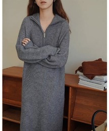 ハーフジップニットワンピース