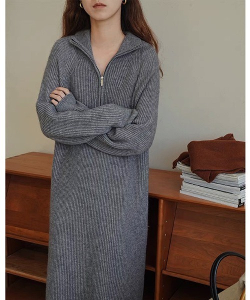 Jayro(ジャイロ)の「ハーフジップニットワンピース(ワンピース・レディース・ピンク/キナリ/グレー/ブラック・FREE)」の1枚目の写真