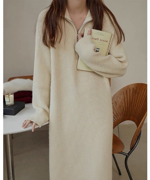 Jayro(ジャイロ)の「ハーフジップニットワンピース(ワンピース・レディース・ピンク/キナリ/グレー/ブラック・FREE)」の2枚目の写真