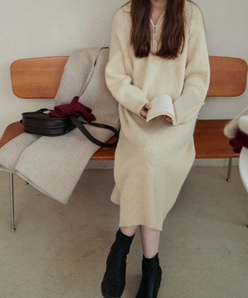 Jayro(ジャイロ)の「ハーフジップニットワンピース(ワンピース・レディース・ピンク/キナリ/グレー/ブラック・FREE)」の7枚目の写真