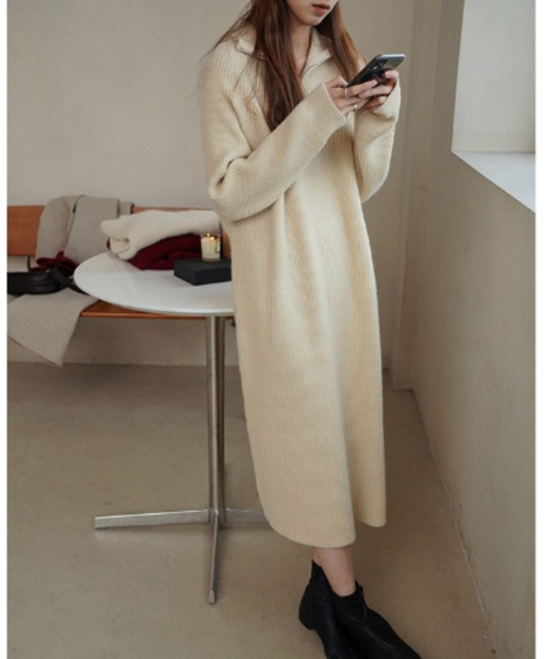 Jayro(ジャイロ)の「ハーフジップニットワンピース(ワンピース・レディース・ピンク/キナリ/グレー/ブラック・FREE)」の6枚目の写真