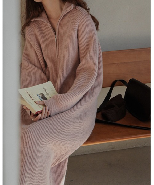 Jayro(ジャイロ)の「ハーフジップニットワンピース(ワンピース・レディース・ピンク/キナリ/グレー/ブラック・FREE)」の9枚目の写真