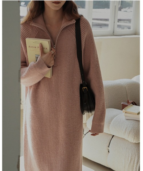 Jayro(ジャイロ)の「ハーフジップニットワンピース(ワンピース・レディース・ピンク/キナリ/グレー/ブラック・FREE)」の10枚目の写真