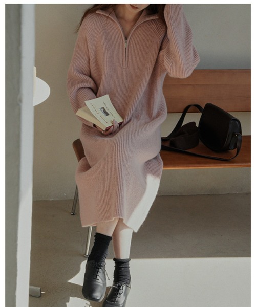 Jayro(ジャイロ)の「ハーフジップニットワンピース(ワンピース・レディース・ピンク/キナリ/グレー/ブラック・FREE)」の11枚目の写真