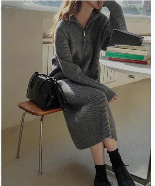 Jayro(ジャイロ)の「ハーフジップニットワンピース(ワンピース・レディース・ピンク/キナリ/グレー/ブラック・FREE)」の12枚目の写真