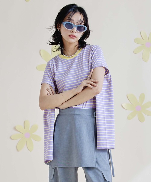 miette スリットスリーブボーダーロンT パープル - メルカリ