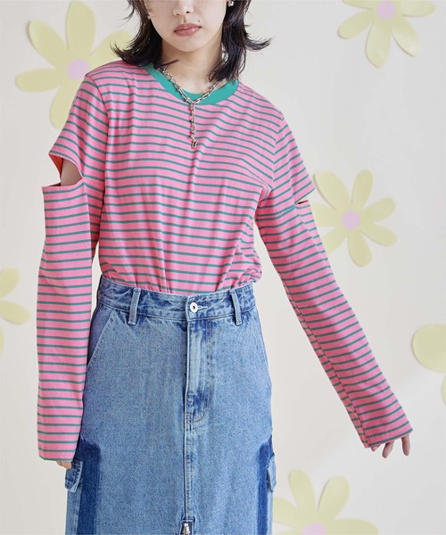 新品 多部未華子着用 miette ボーダー ロンT ミエット miette（ミエット）の「スリットスリーブボーダーロンT（Tシャツ