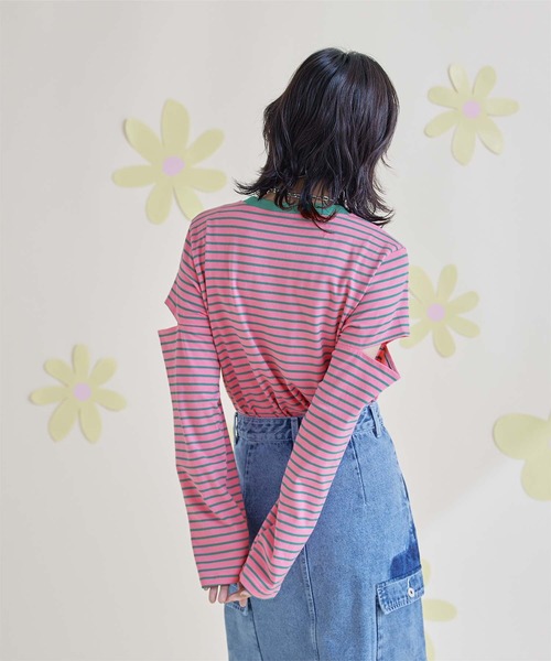 miette（ミエット）の「スリットスリーブボーダーロンT（Tシャツ