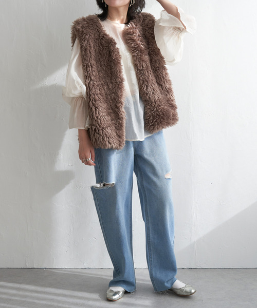 VENCEEXCHANGE（ヴァンスエクスチェンジ）の「ボリュームフェイクファーベスト（ベスト・レディース・ベージュ/ブラック/ブラウン/オフホワイト/ピンク系・M）」の9枚目の写真