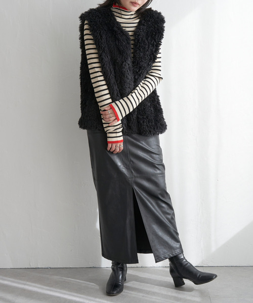 VENCEEXCHANGE（ヴァンスエクスチェンジ）の「ボリュームフェイクファーベスト（ベスト・レディース・ベージュ/ブラック/ブラウン/オフホワイト/ピンク系・M）」の22枚目の写真