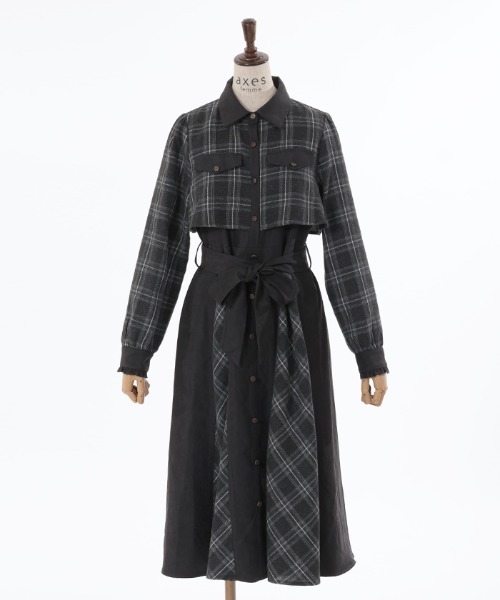 axes femme（アクシーズファム）の「起毛チェックバイカラーワンピース（ワンピース・レディース・ネイビー/ブラウン/ブラック・FREE）」の5枚目の写真
